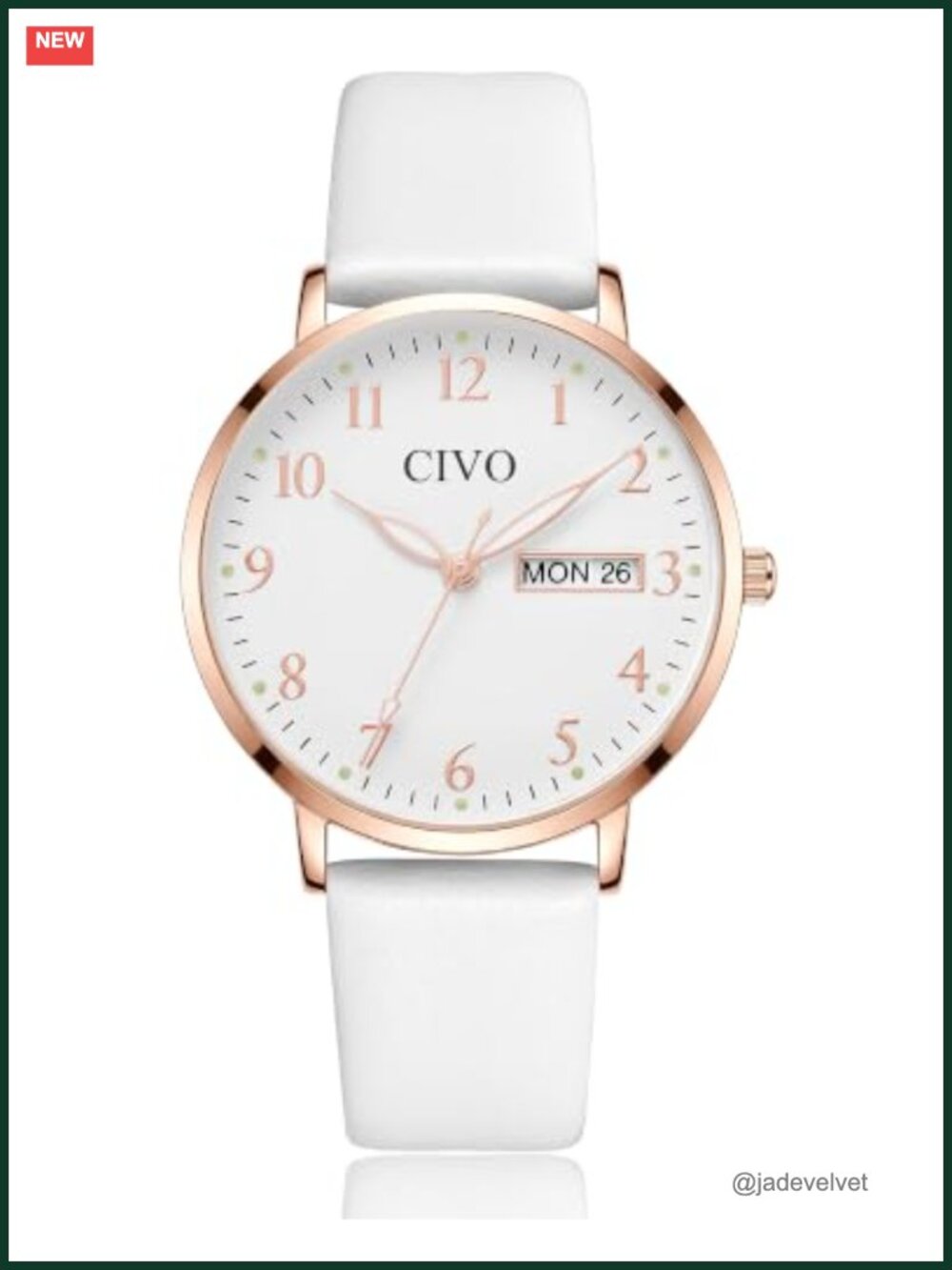 Women's Easy Read Watch 35mm Large Number Dial Day Date PU Leather Band